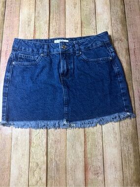 We The Free Dark Blue Denim Mini Skirt with Frayed Hem